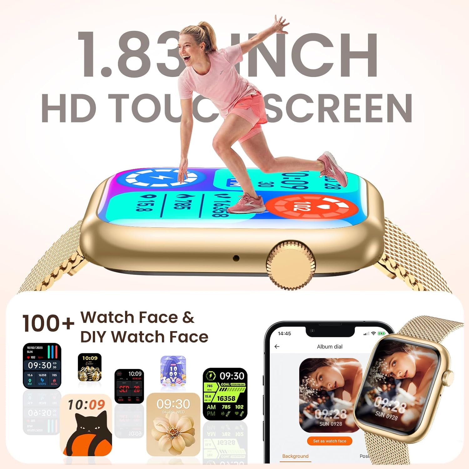 Women Smart Watch Call Fitness Tracker 3 Strap Gold