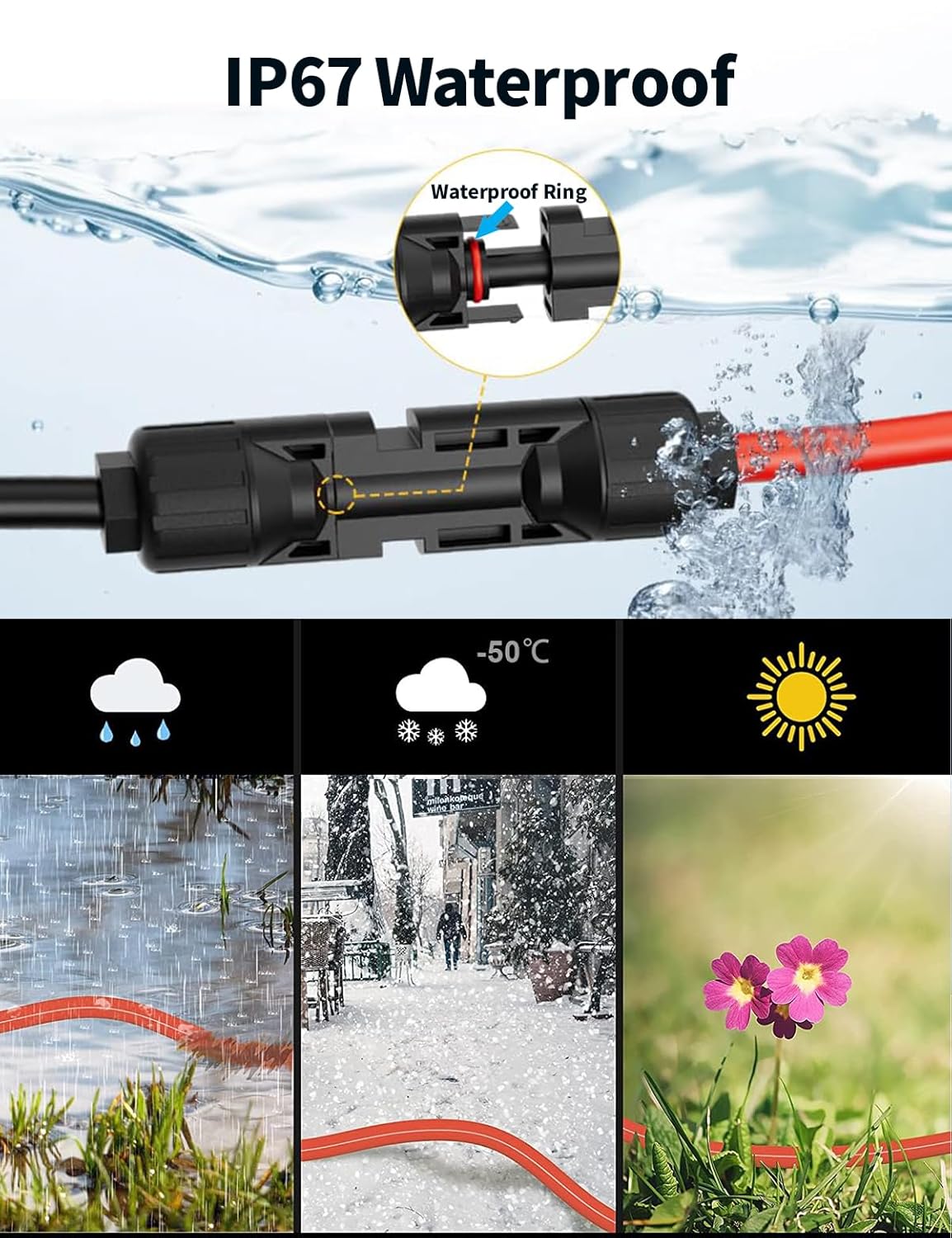30FT 9M Solar Panel Extension Cable 10AWG Waterproof Orange