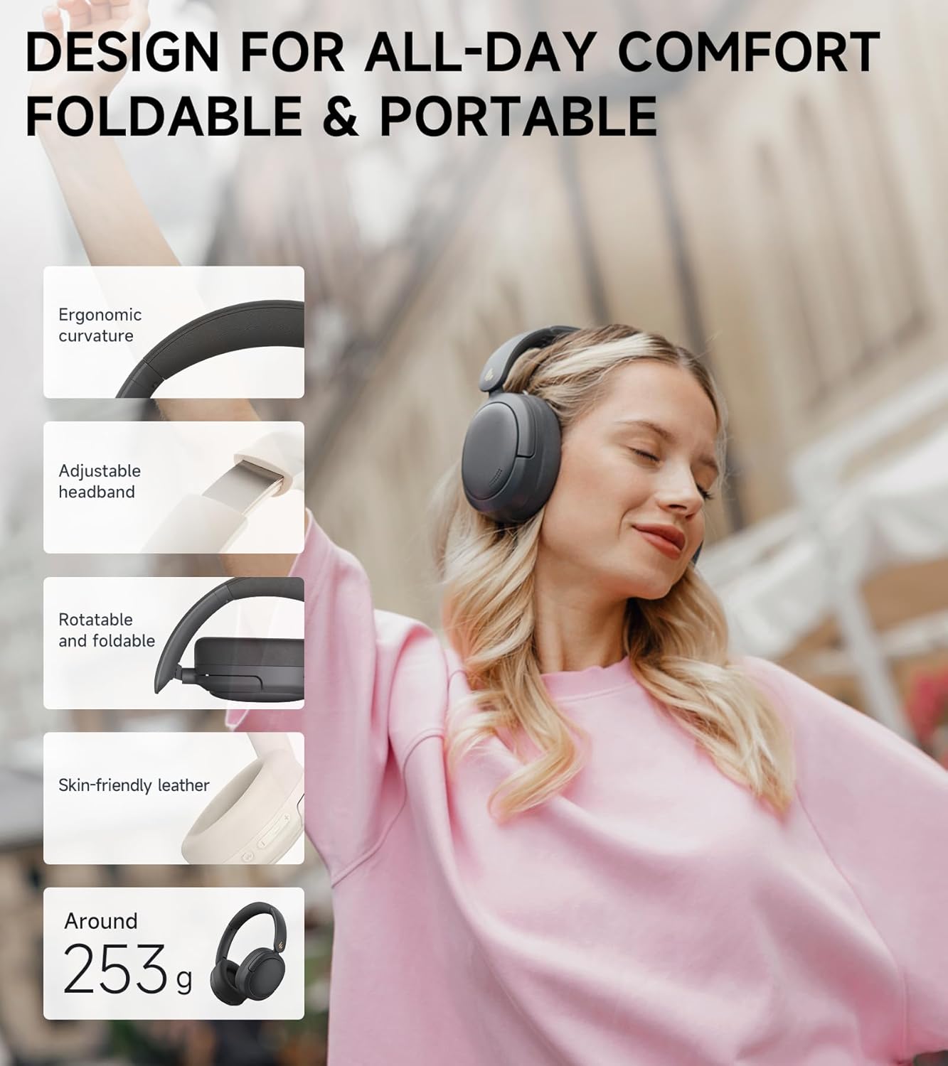 Wireless Over Ear Bluetooth Headphones Hybrid ANC 45 Hour Battery