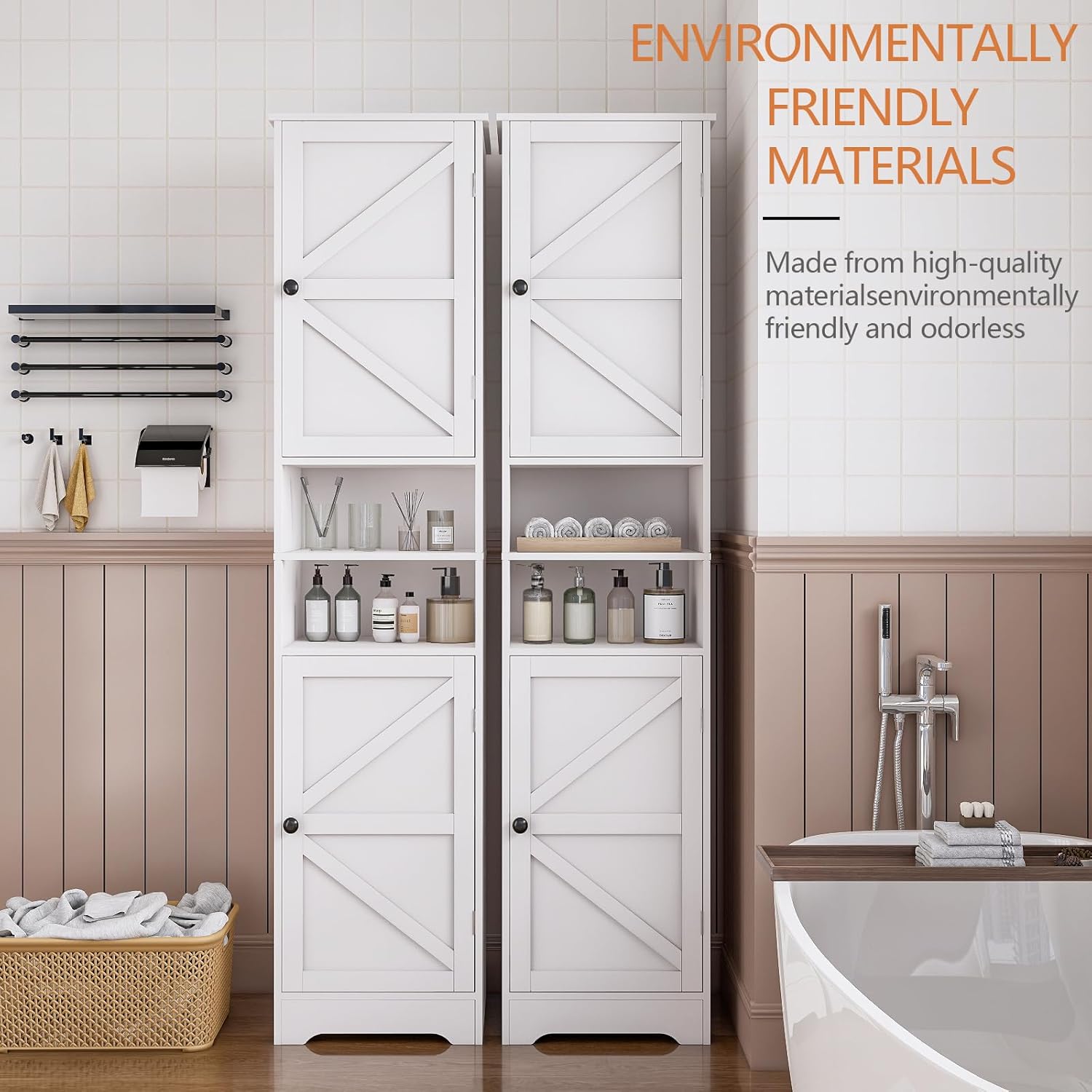 Tall Bathroom Storage Cabinet Slim Adjustable Shelf White