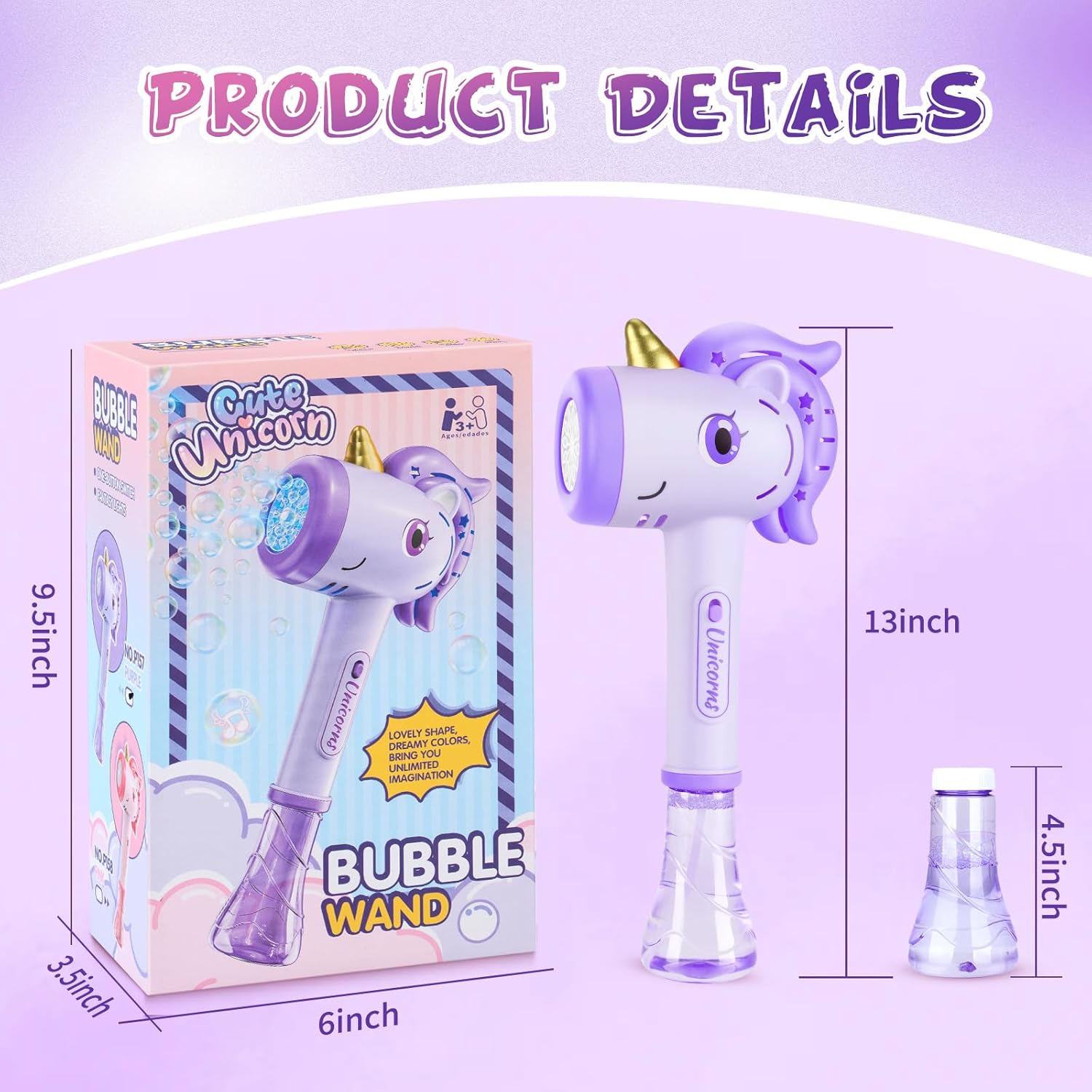 Unicorn Bubble Wand LED 10000 Girls Party Toy Purple