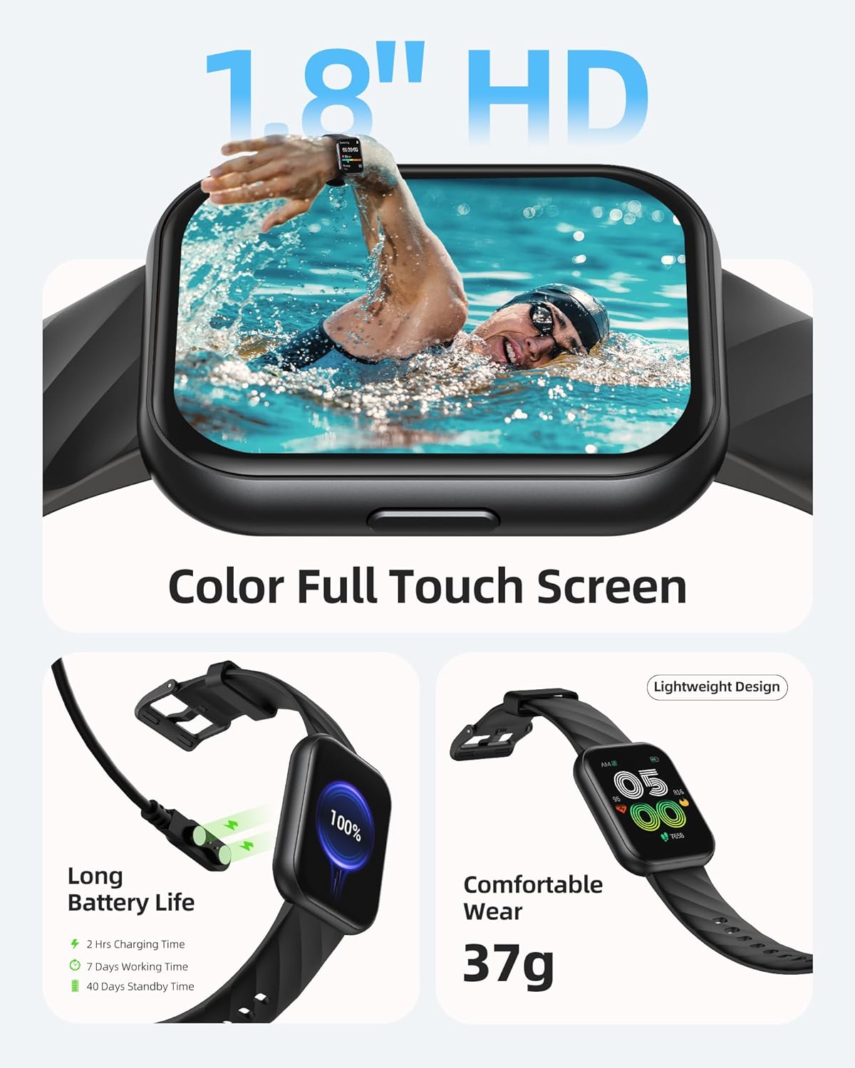 Swimming Smart Watch 100 Sports 5ATM Sleep Tracker