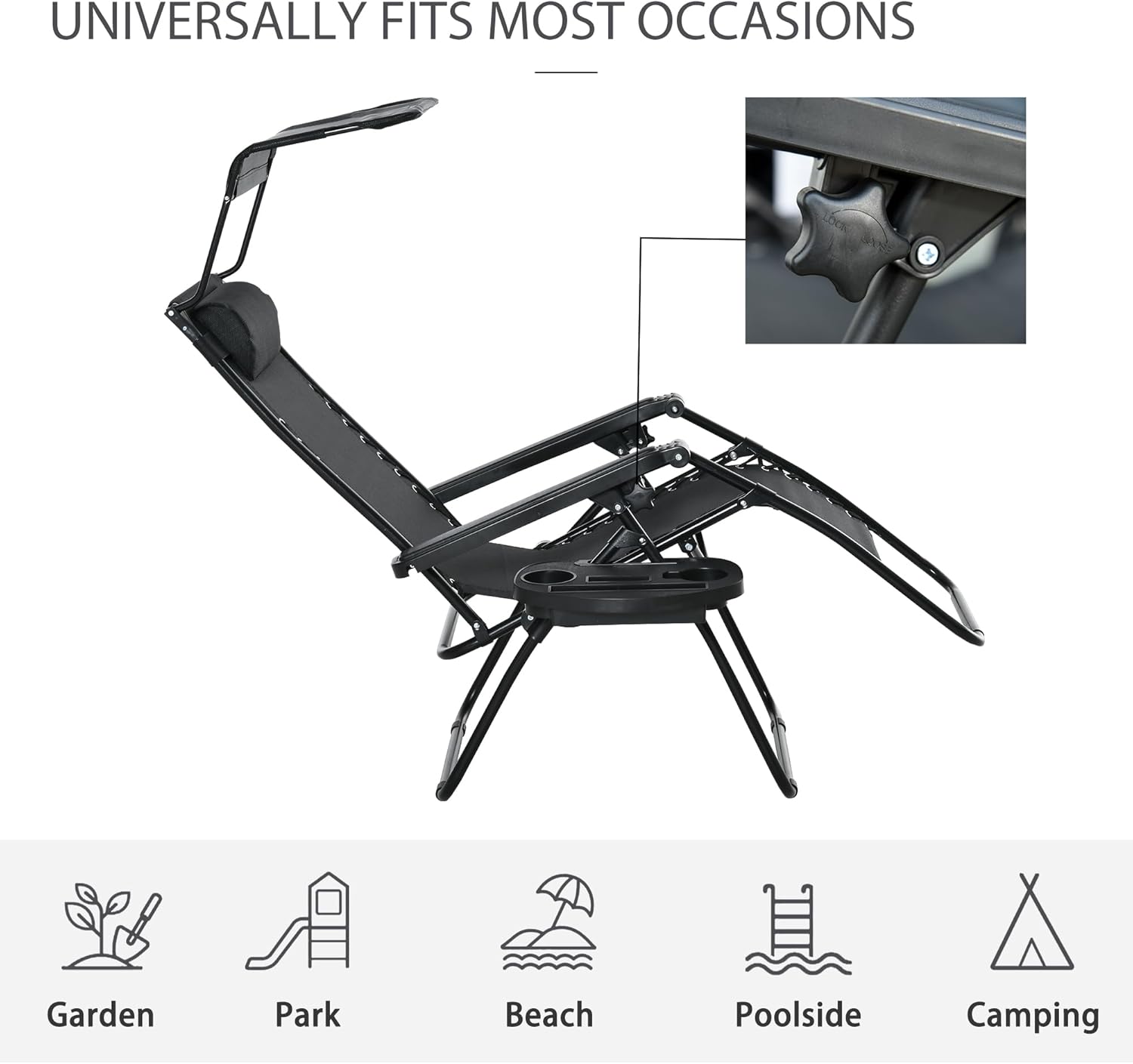 Zero Gravity Sun Lounger Chair Foldable with Canopy Black