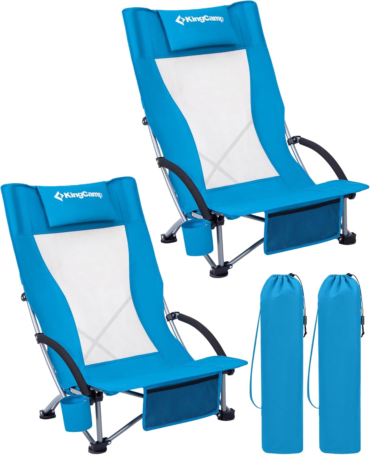 Low Beach Chairs 2 Pack Folding Mesh Seat 180KG Blue