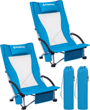 Low Beach Chairs 2 Pack Folding Mesh Seat 180KG Blue