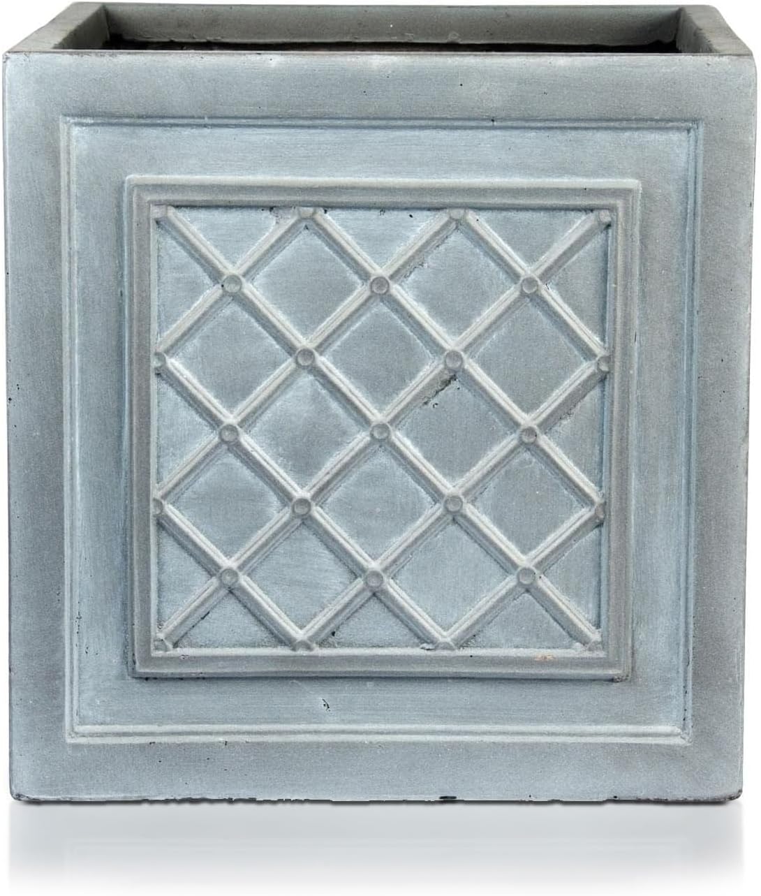 37cm Square Planter Grey Lattice Stone Effect Garden Pot