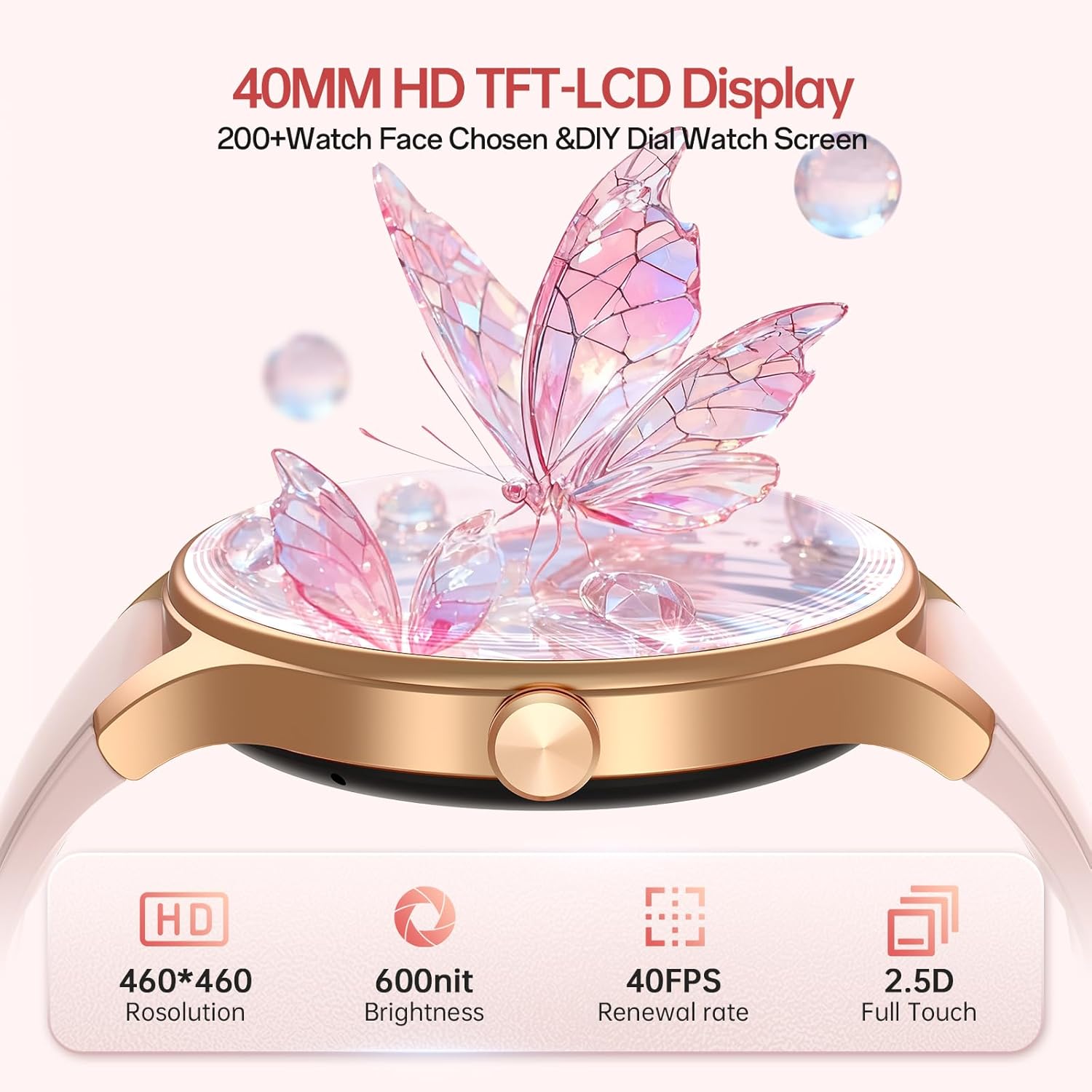 Pink Womens Smart Watch AI Voice Bluetooth Calls