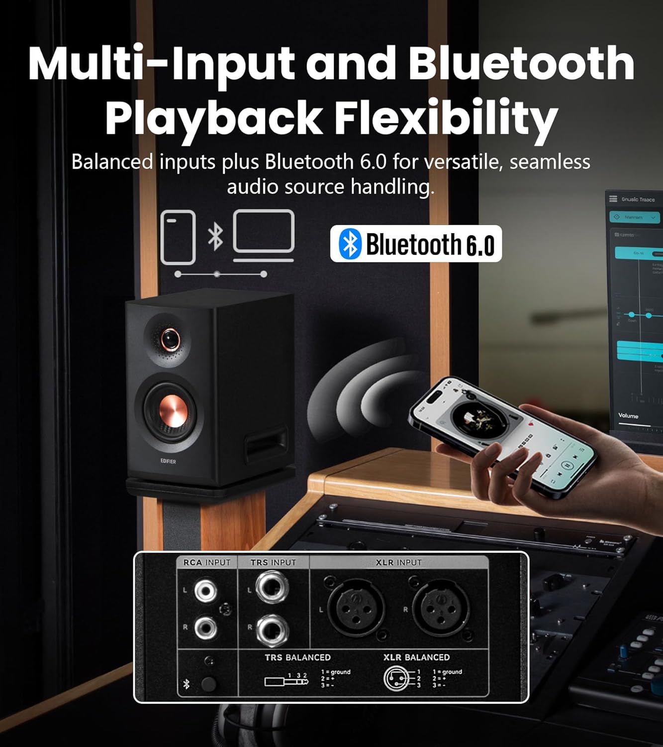 110W Hi-Res Studio Monitor Speakers 3-Way Bluetooth Bookshelf Pair