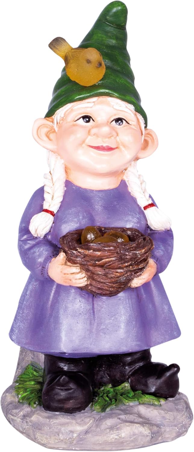 Solar Lady Gnome Garden Ornament Egg Basket LED Decor