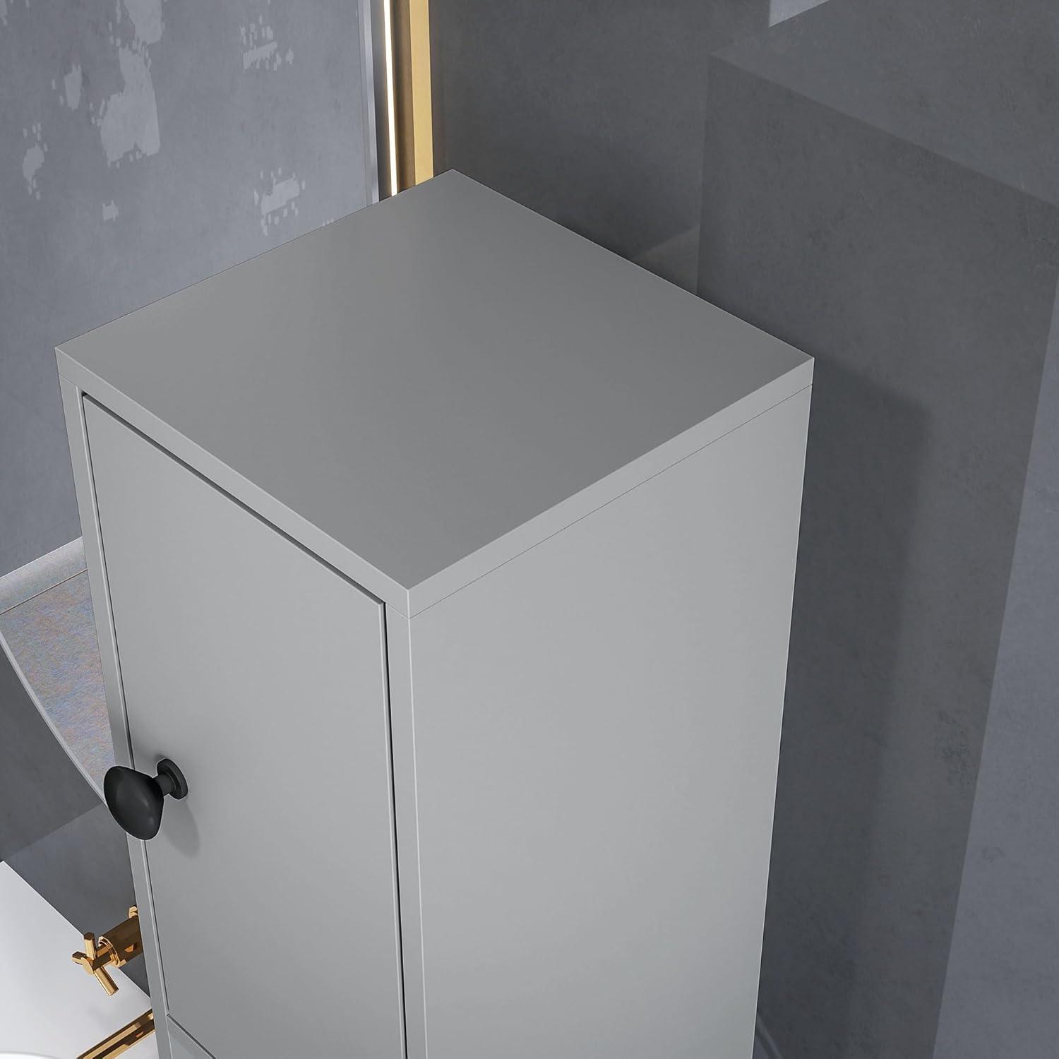 180cm Slim Bathroom Storage Cabinet 4 Shelves 2 Doors Grey