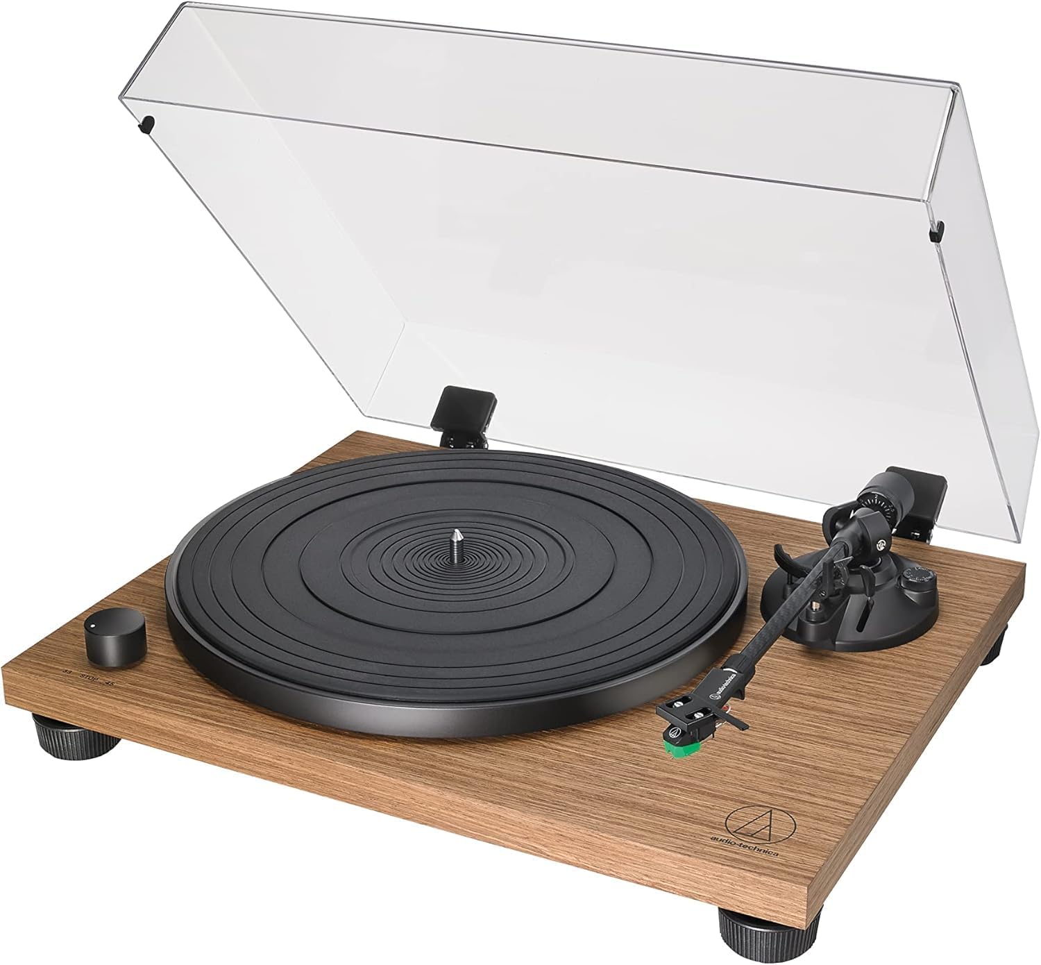 Manual Belt-Drive Turntable Record Player with Die-Cast Platter Walnut