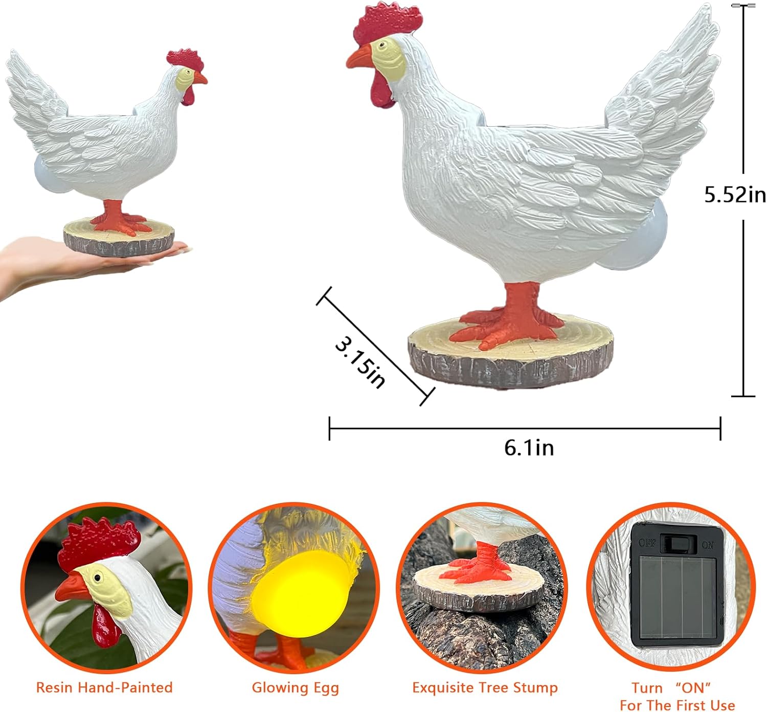 Solar Chicken Garden Statue LED Egg Light Resin Outdoor Decor