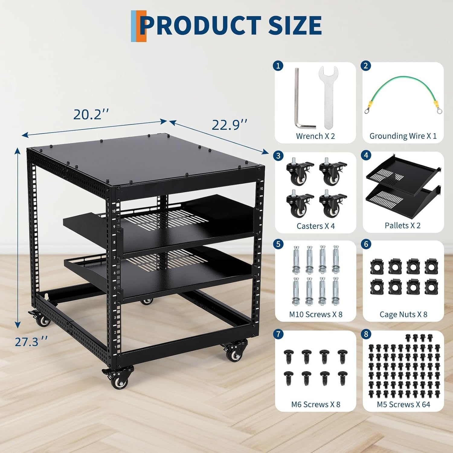 12U Adjustable Open Frame Server Rack with Wheels