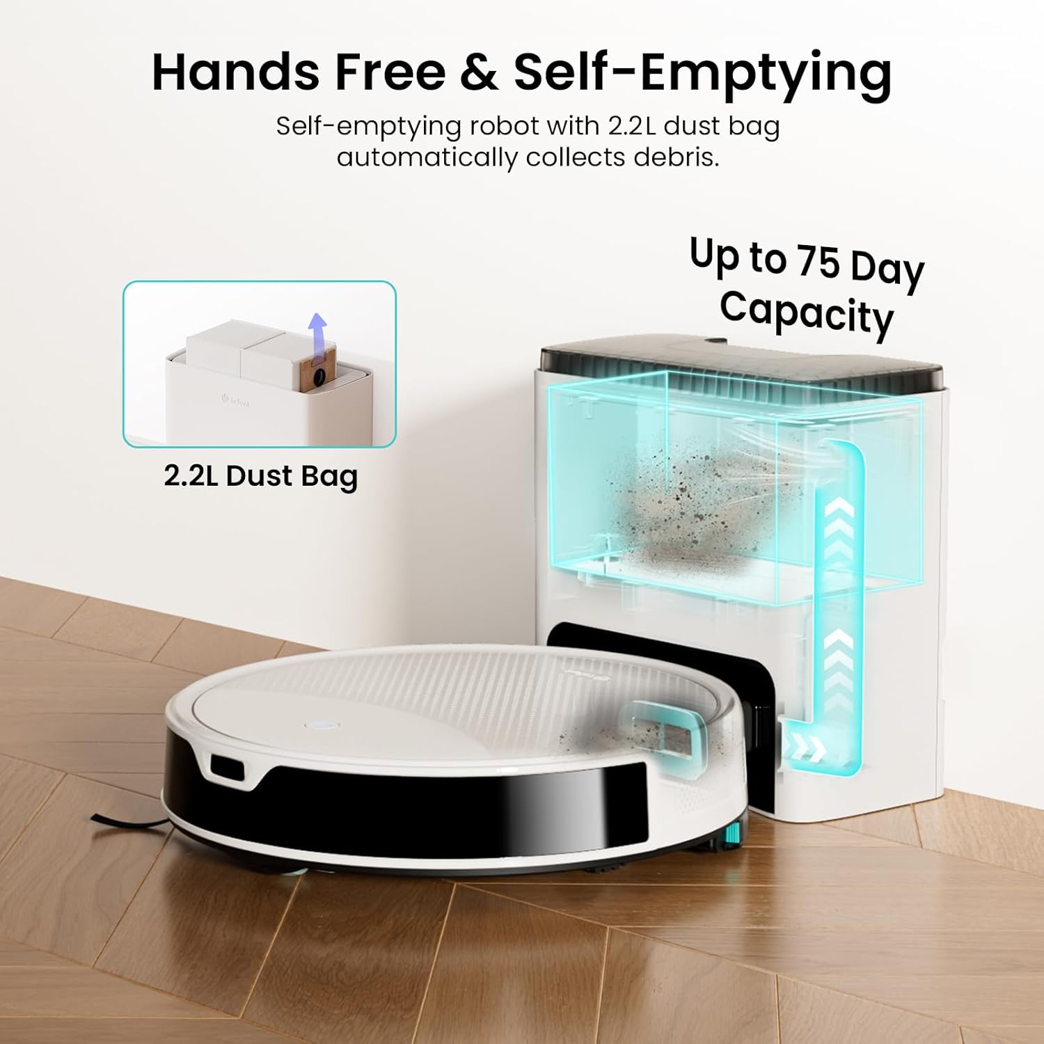 Robot Vacuum Mop 6000Pa Self Empty 75 Day Auto Dust Smart Mapping WiFi