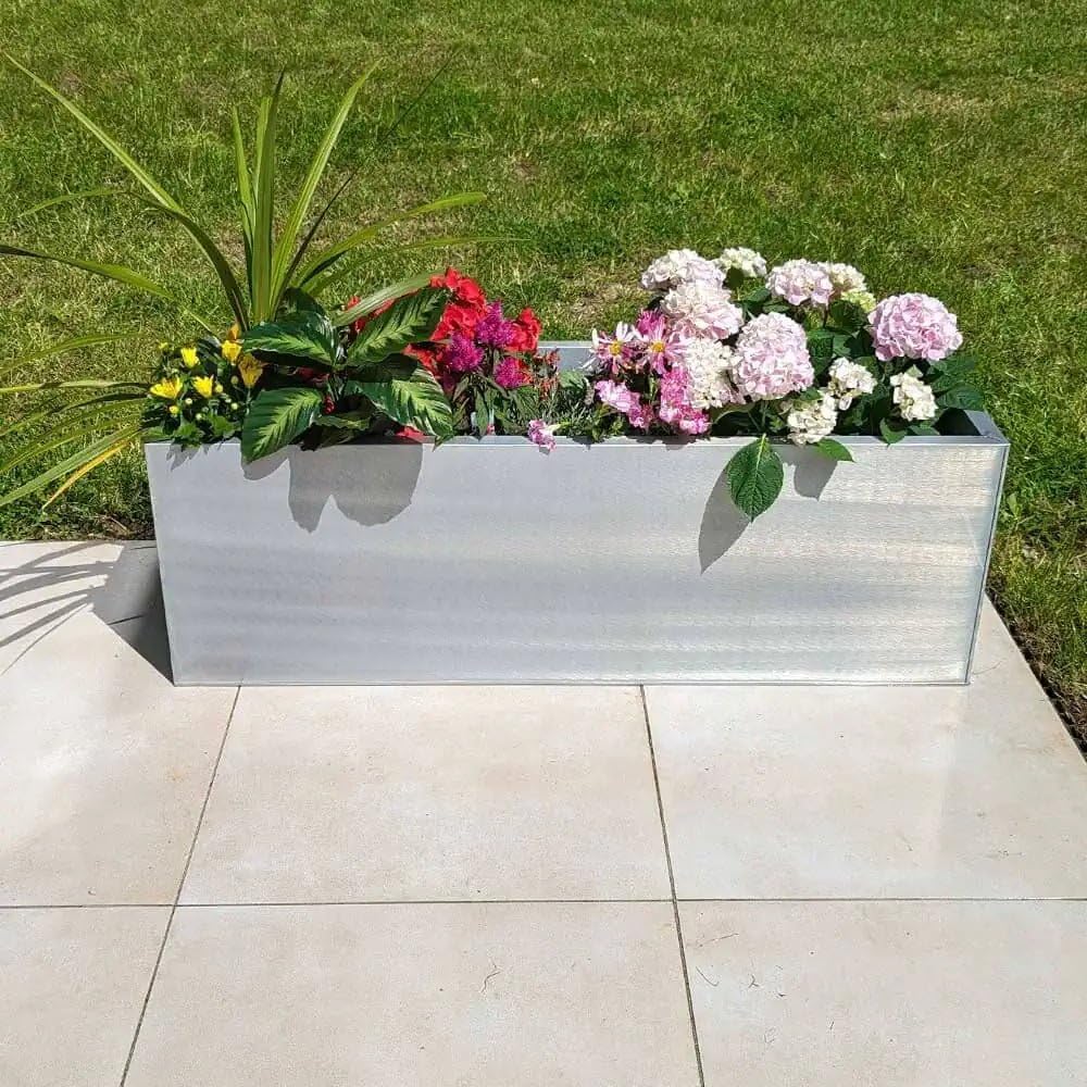 Galvanised Metal Trough Planter Silver Rustproof Garden Box 75cm