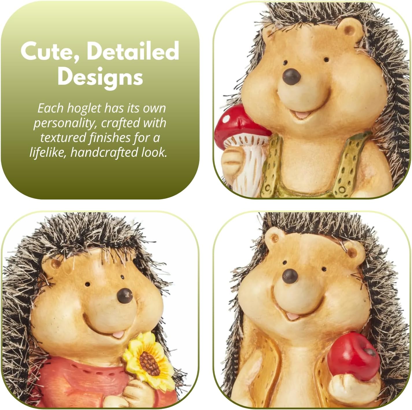 Hedgehog Garden Ornaments Set of 3 Resin Outdoor Decor Hoglets