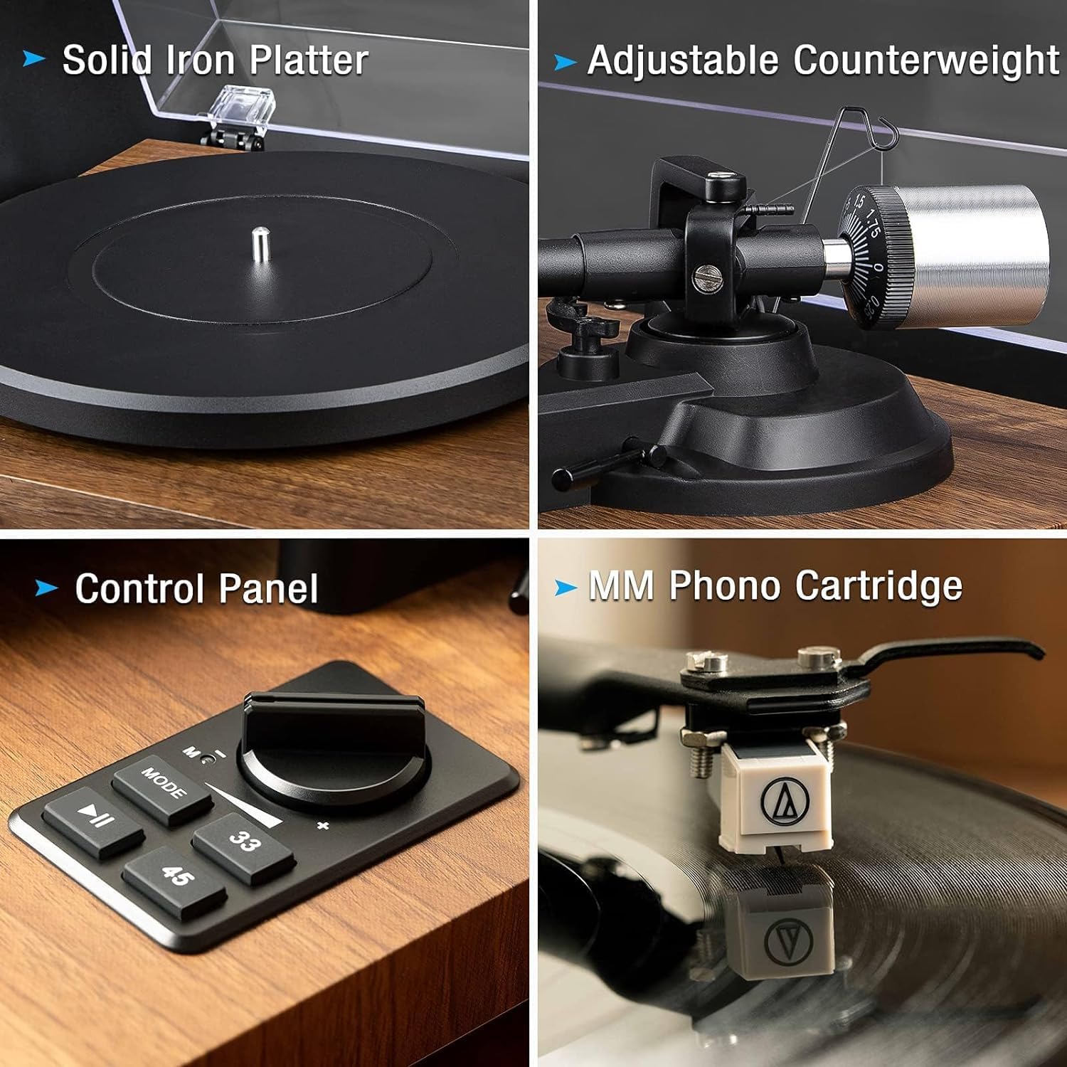 Hi-Fi Bluetooth Turntable with 36W Speakers, Vinyl Record Player