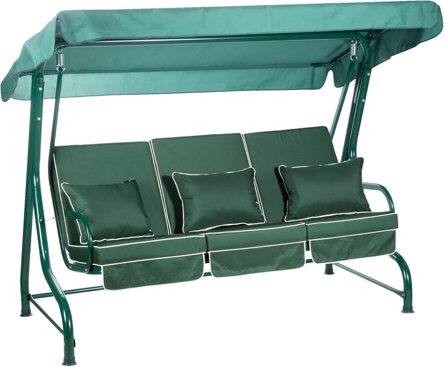 3 Seater Garden Swing Seat Green Canopy Luxury Cushions
