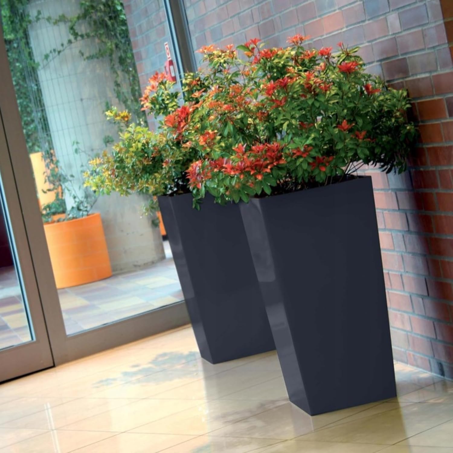 Tall Planter Pot Anthracite 32.5cm Modern Indoor Outdoor with Insert
