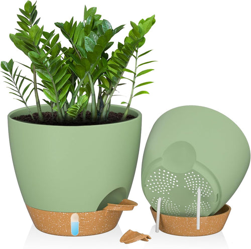 Self Watering Plant Pots 30cm Green Indoor Outdoor Planter Set 2