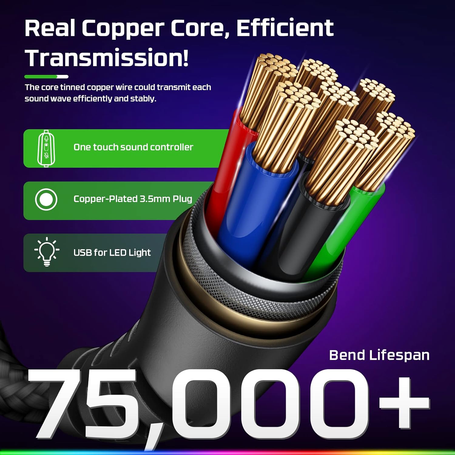 Gaming Headset with Mic 50mm Drivers RGB 3.5mm for PS5 PC Xbox