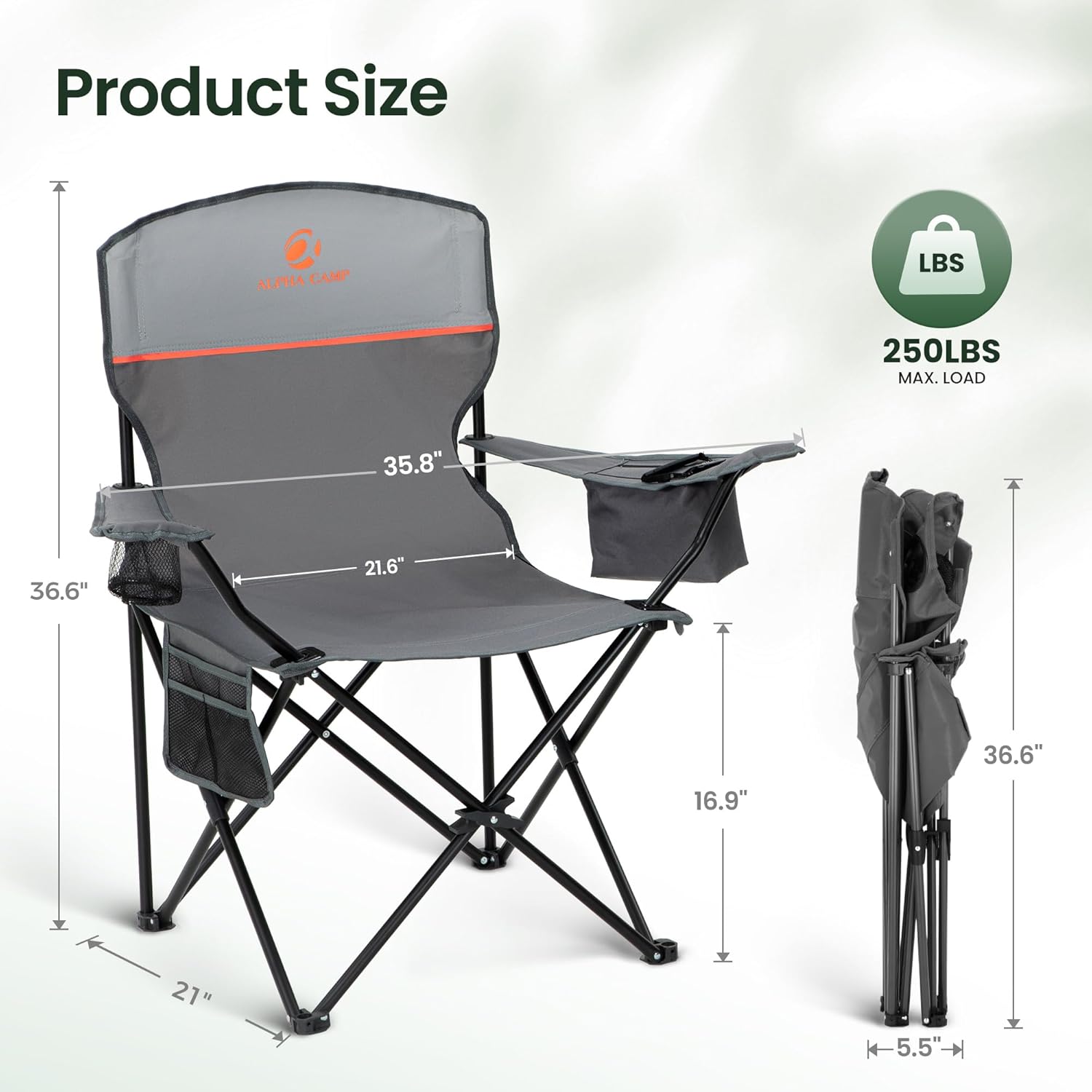 Camping Chairs 2 Pack Mesh Back 120kg Grey
