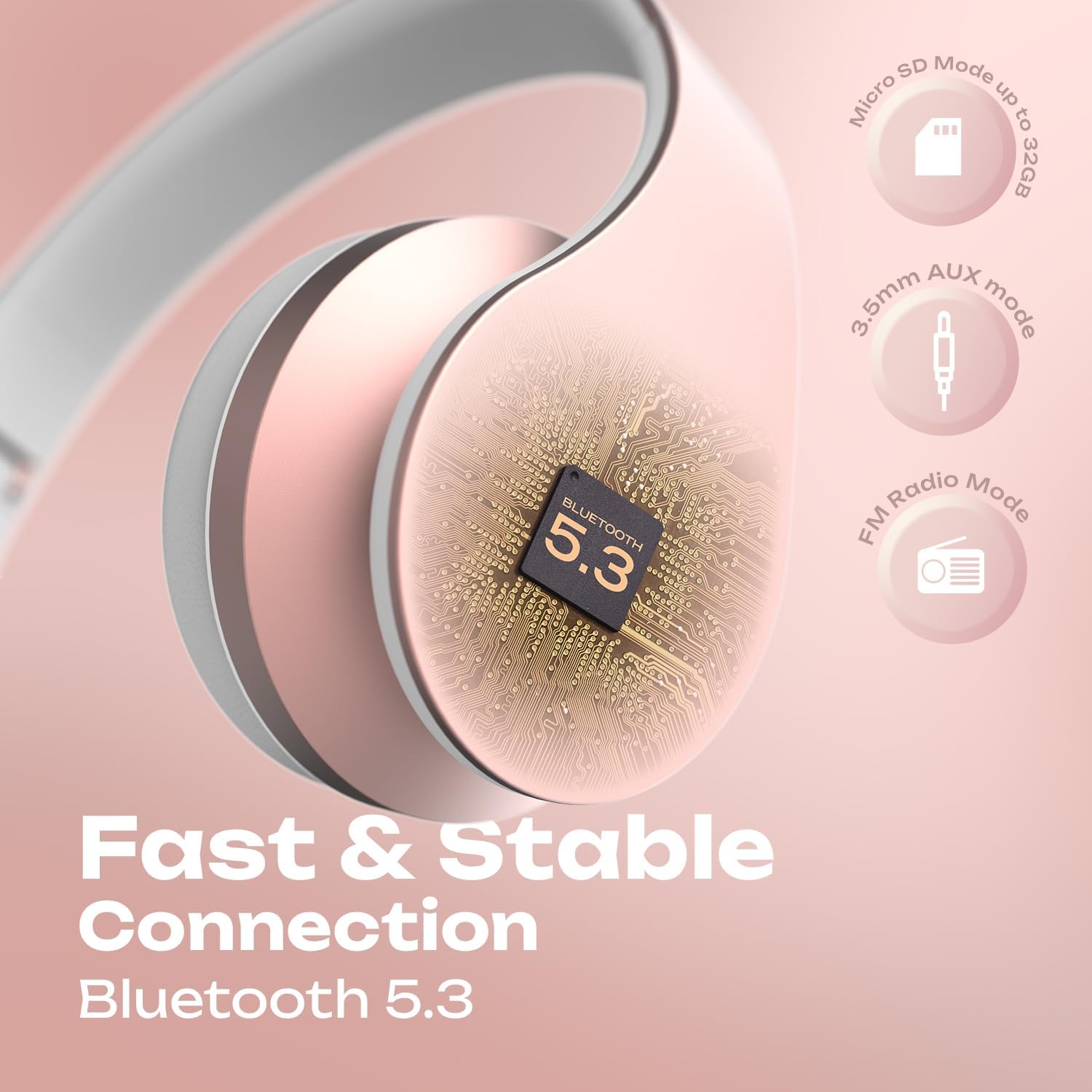 Bluetooth Over Ear Headphones Foldable Wireless Mic Case