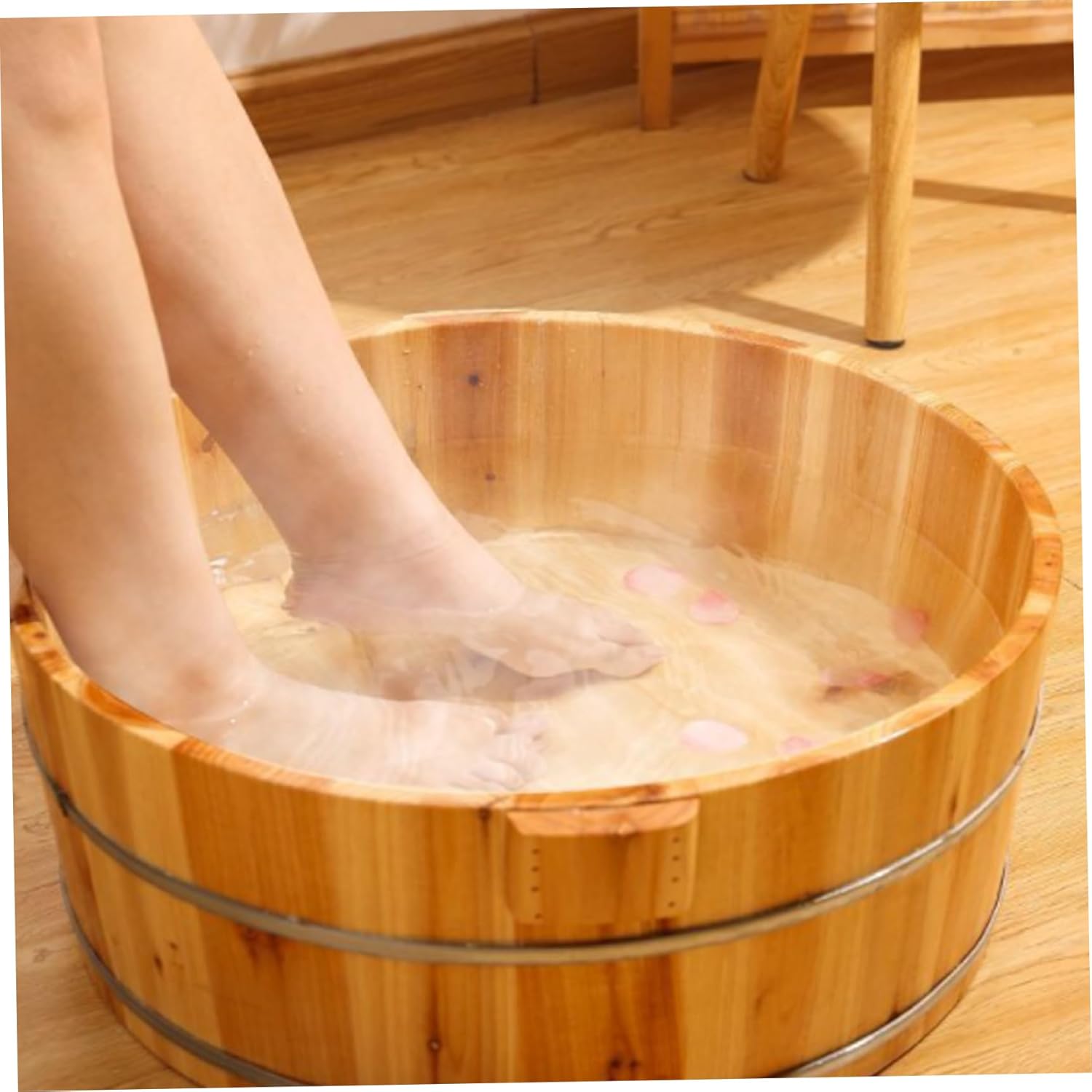 Wooden Foot Bath Basin Pedicure Spa Soak Tub Metal Handle