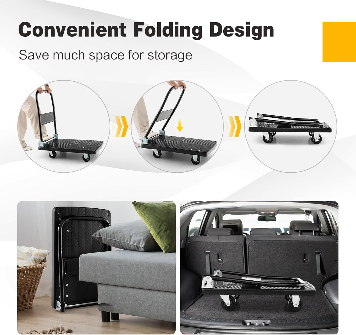 Folding Platform Trolley 200KG Flatbed Cart Black