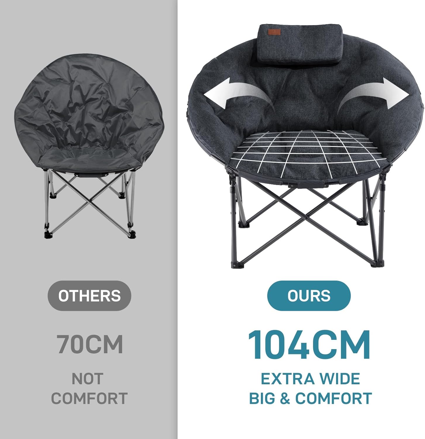XL Moon Chair with 6CM Padding Wide Foldable Seat Black