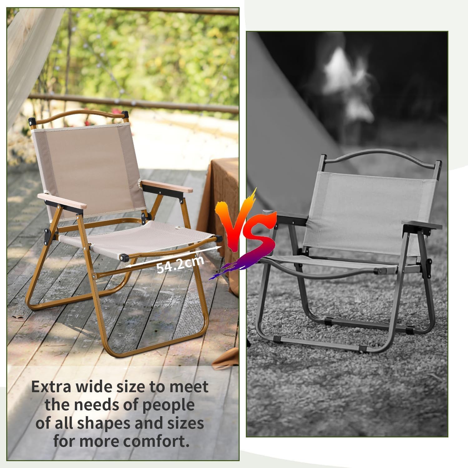 2 Pack Portable Folding Camping Chairs Wide Seat Wooden Arms