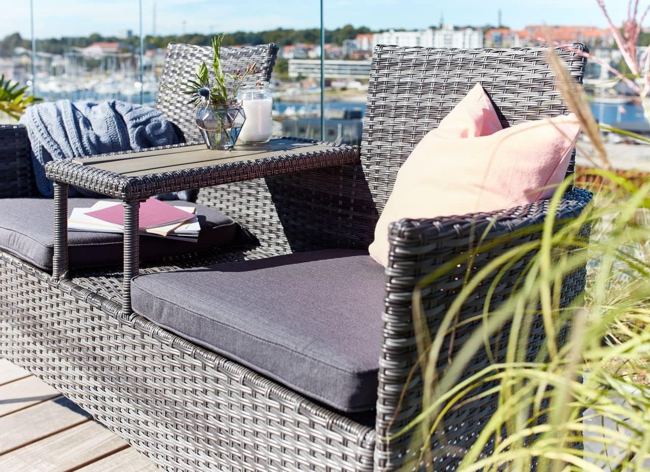 Rattan 2 Seater Companion Bench with Table Patio Garden Seat