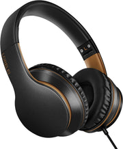 Wired Over Ear Headphones With Mic Stereo Bass 3.5mm Black Gold