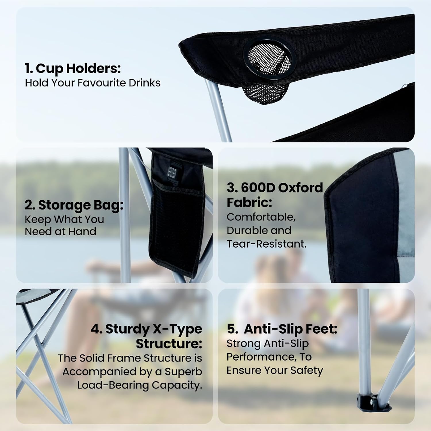 Heated Folding Camping Chair 180kg 3 Heat Levels Cup Holder