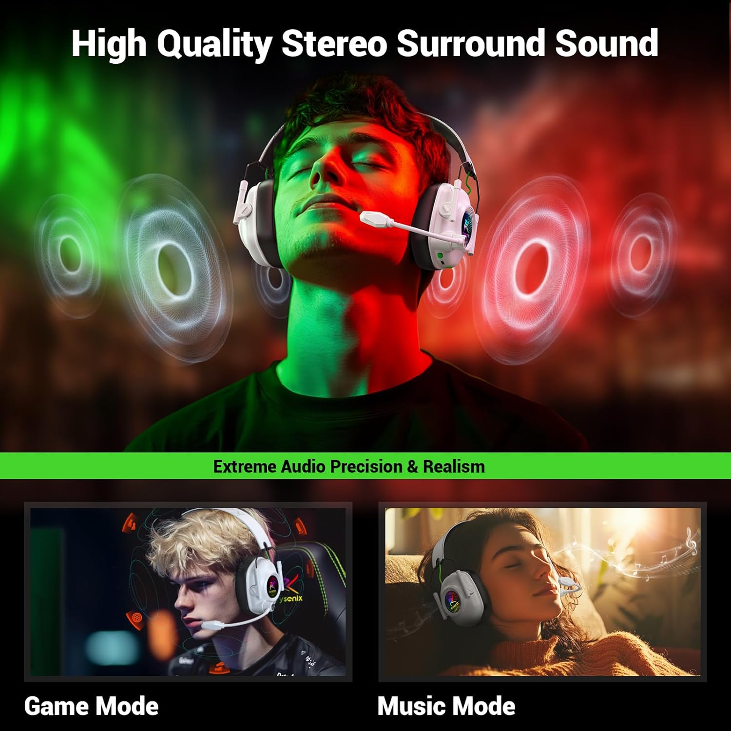 Wireless Gaming Headset 2.4GHz Bluetooth 40H Battery Mic RGB