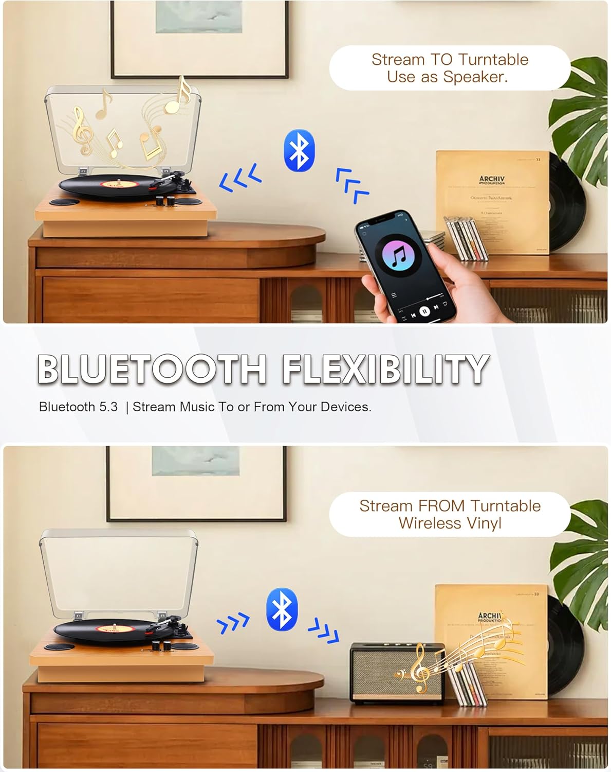 Portable 3-Speed Vinyl Record Player Bluetooth Turntable with Speakers