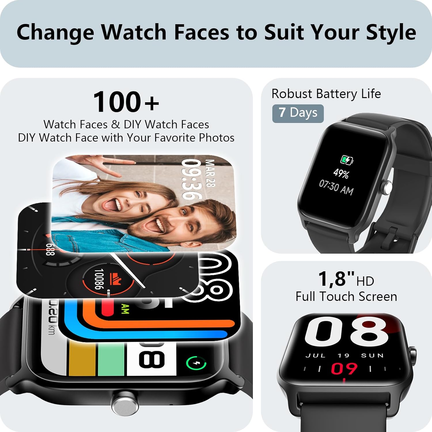 Smart Watch Bluetooth Calling Alexa Fitness Tracker 1.8 Inch HD