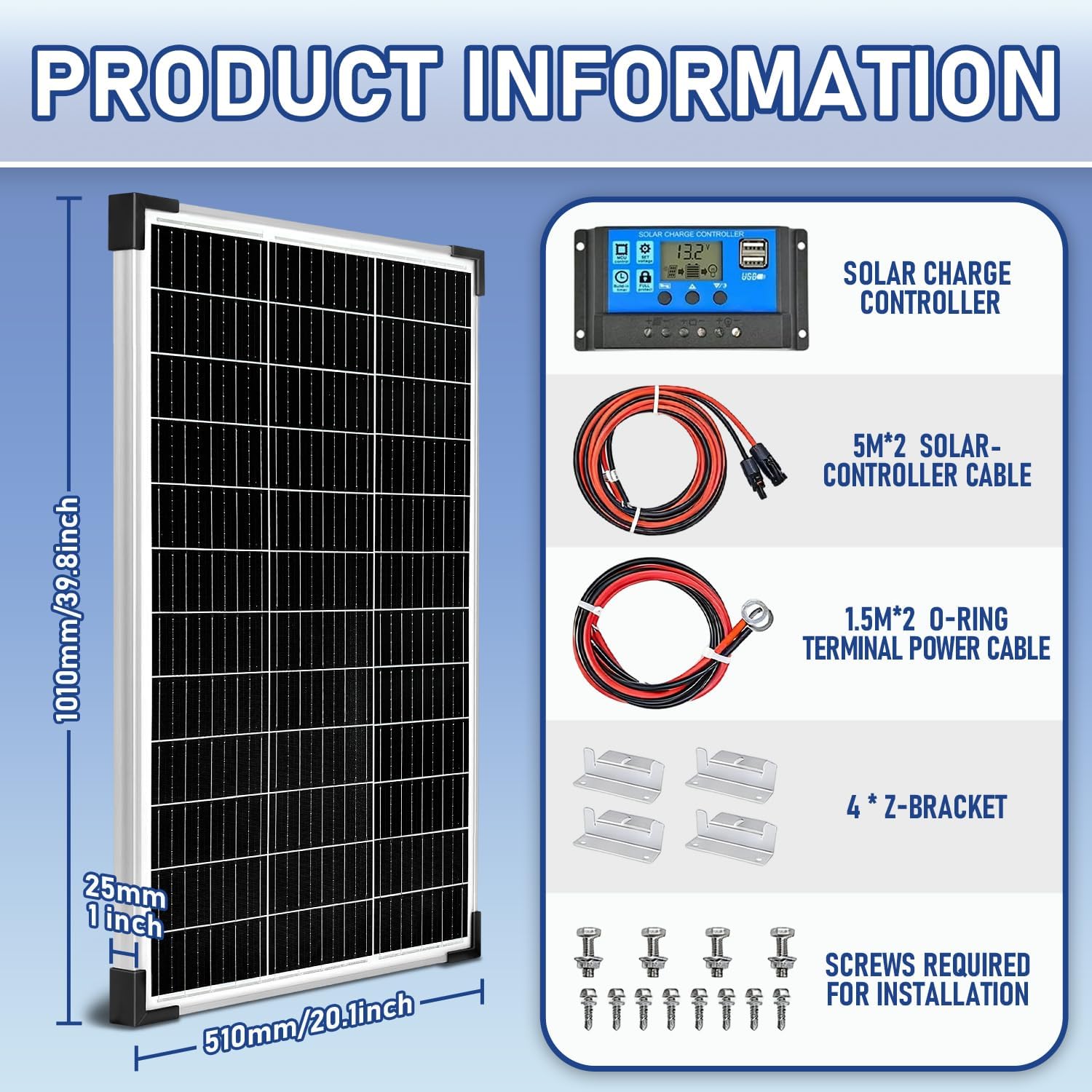 100W Solar Panel Kit 12V Battery Charger 20A Controller RV
