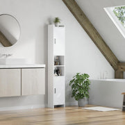 Tall Slim Storage Cabinet White Door Shelves 6 Tier Unit
