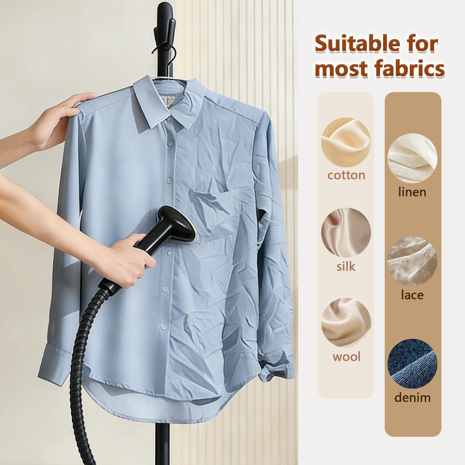 Upright Garment Steamer 2000W 2.4L Tank 90min Steam Wheels