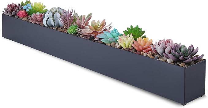 32 Inch Modern Metal Rectangle Planter Box Grey Indoor