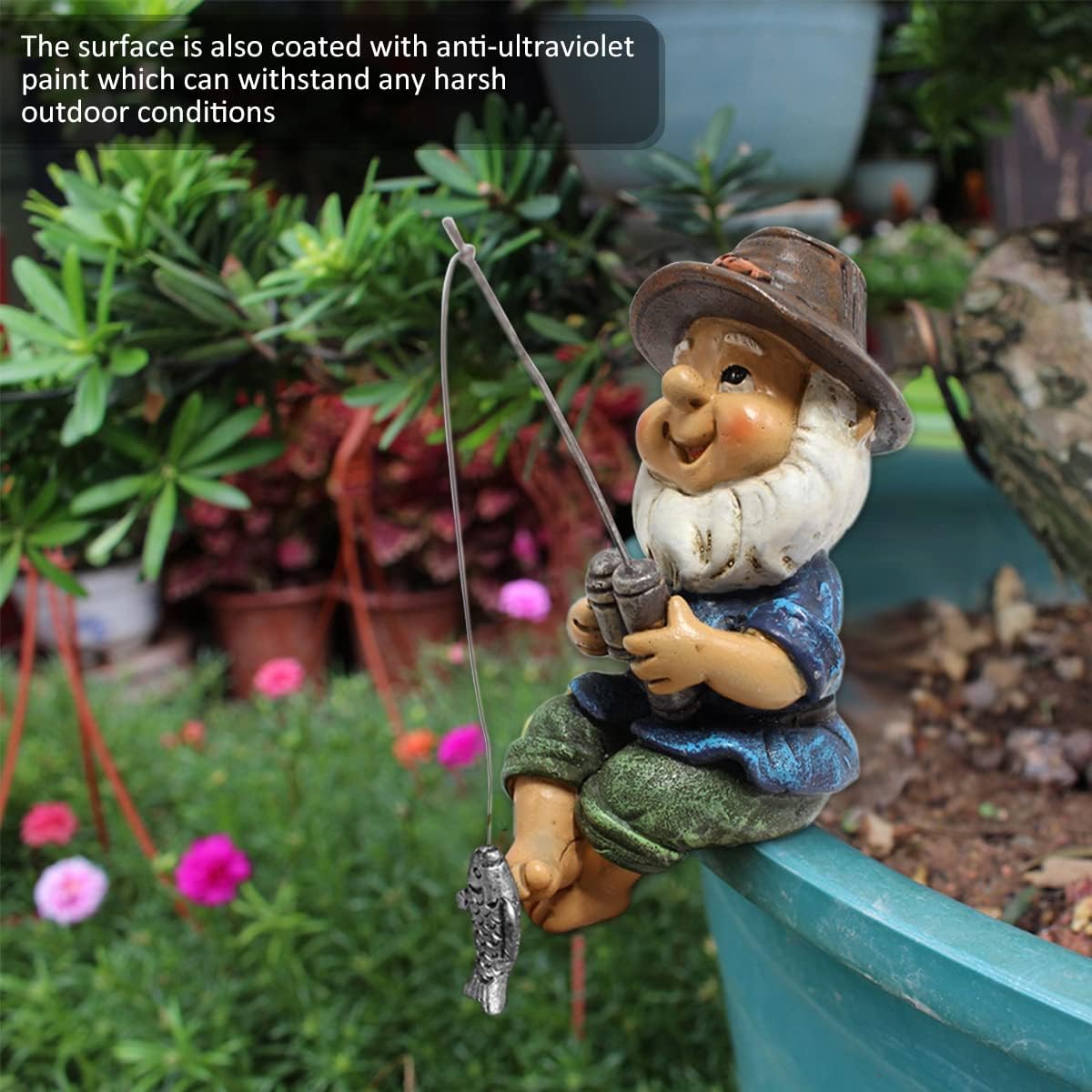 Fishing Garden Gnome Statue Funny Resin Outdoor Patio Decor