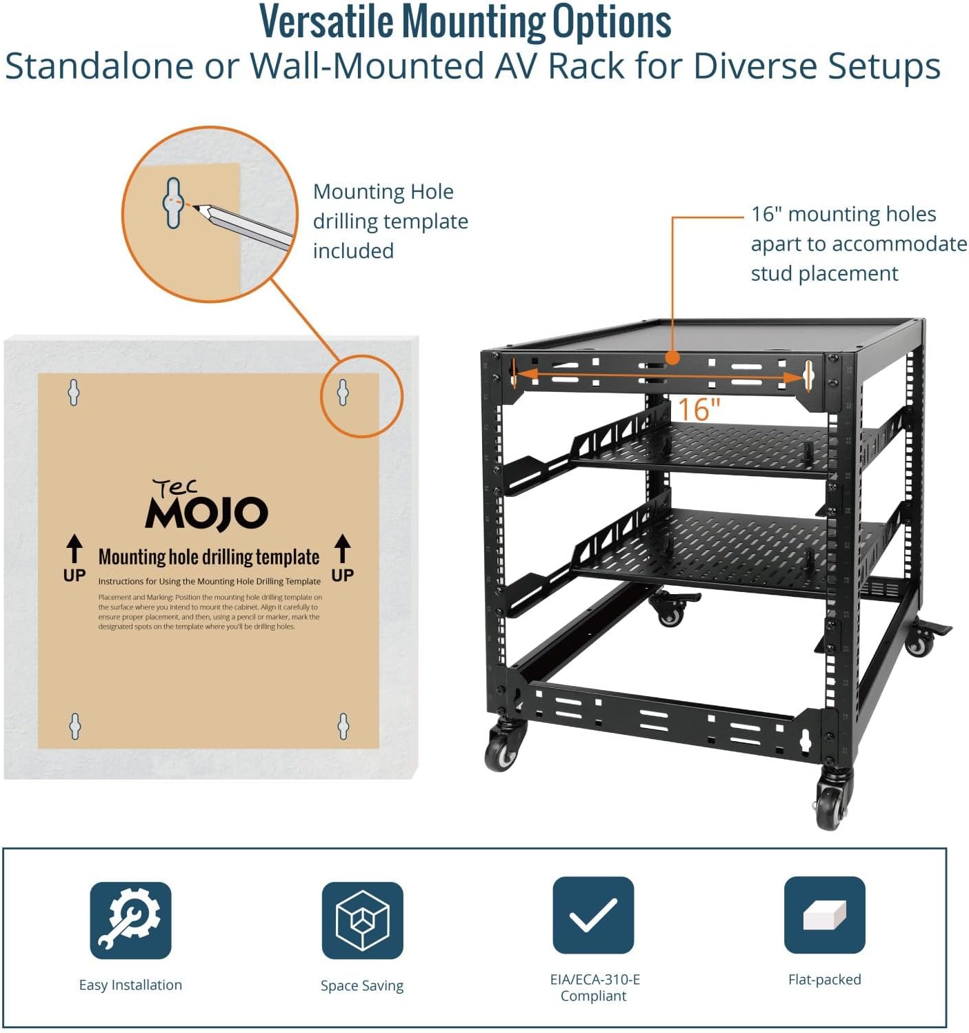 12U Open Frame Network Rack Wall Mount Floor Stand Black