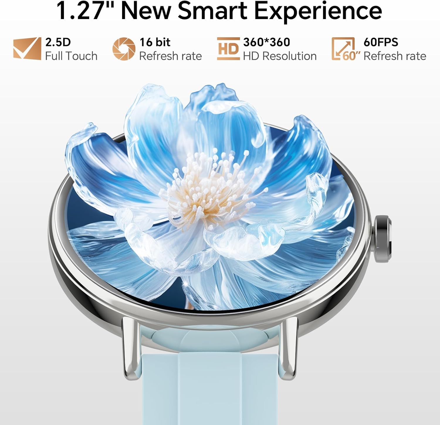Round Smart Watch Bluetooth Calling Fitness Tracker Blue 2 Bands