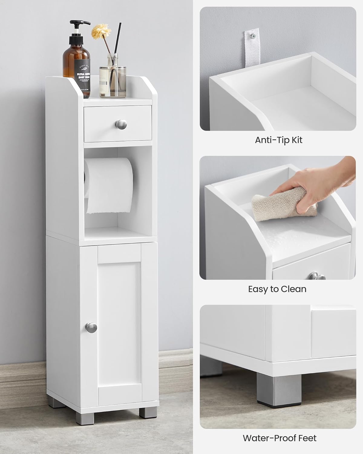Small Bathroom Storage Cabinet Toilet Roll Holder White