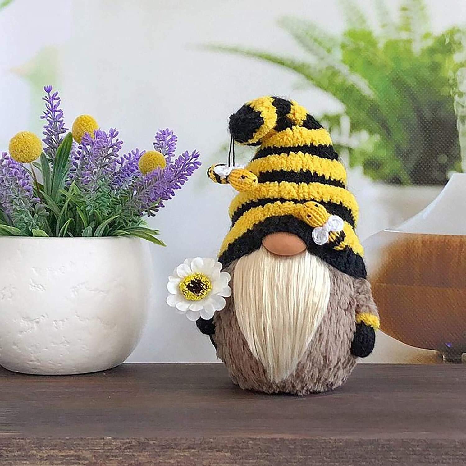 Bee Gnome Plush Sunflower Decor Spring Farmhouse Table Ornament