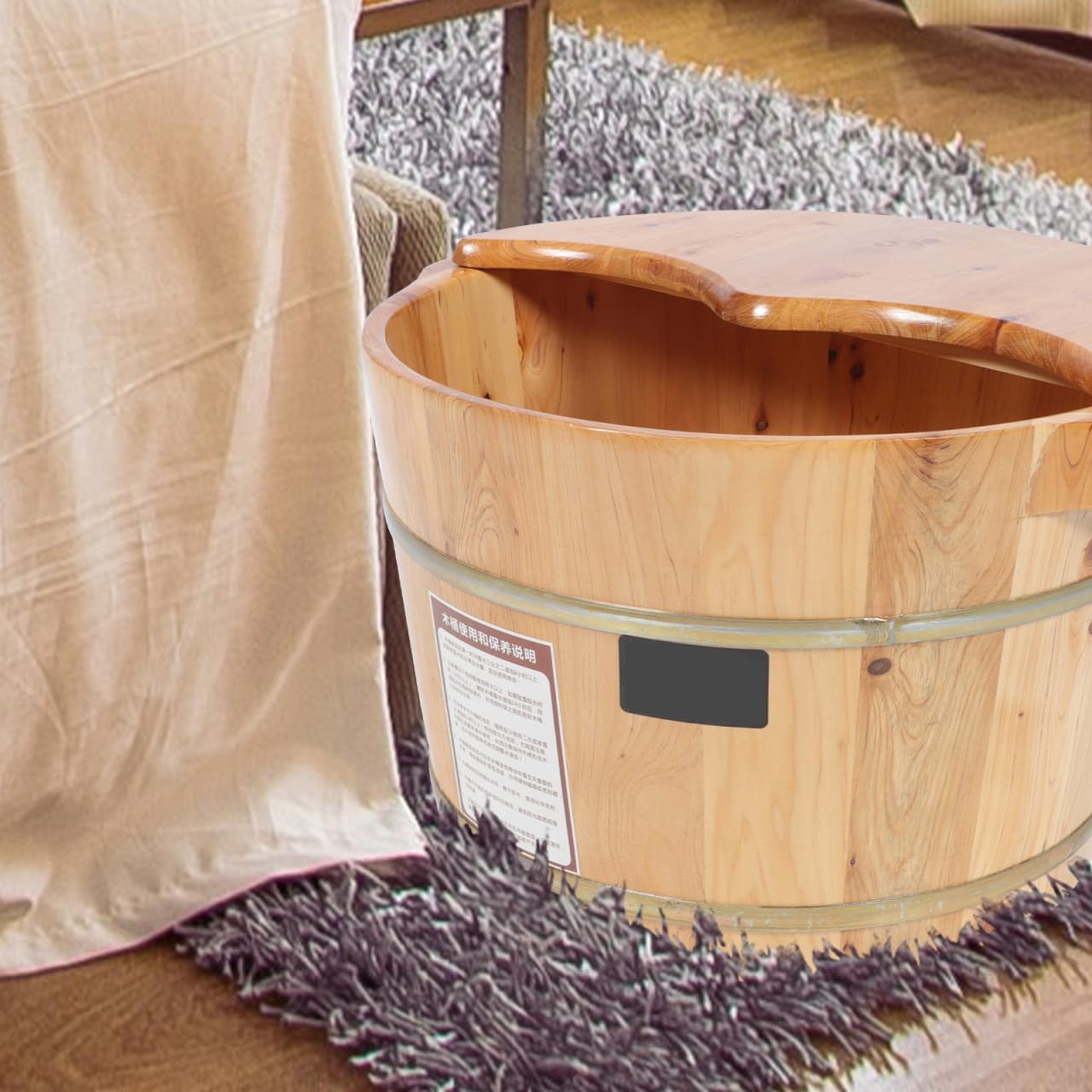 Wooden Foot Bath Basin with Lid Large Spa Soak Tub Massager