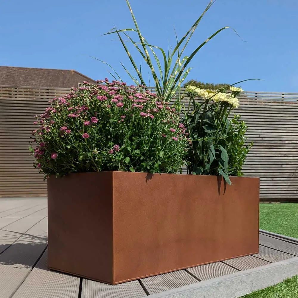 Large Copper Metal Trough Planter Rustproof Garden Box 100x40x40cm