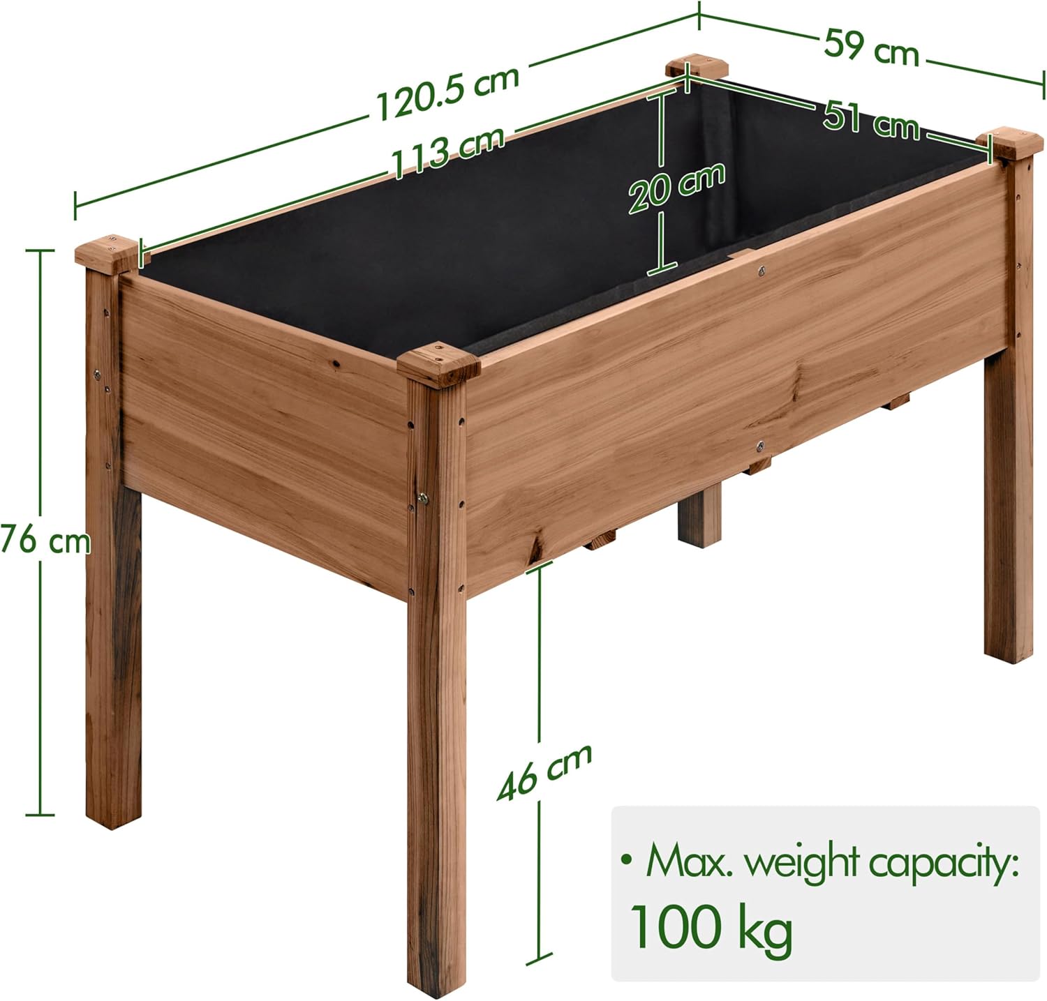 Raised Wooden Garden Bed Elevated Planter Box 120cm