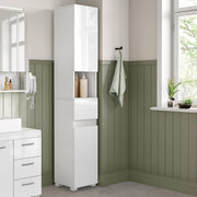 Tall Slim Bathroom Storage Cabinet Drawer Adjustable Shelves White 170cm